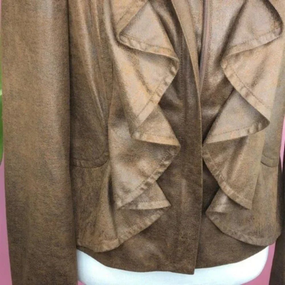 INC International Concepts Brown Ruffle Feminine Zip Up Jacket NWOT - Picture 7 of 9